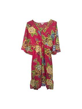 Simply Be Women’s Floral Kimono Dress Red Multicolor Loose Fit Lightweight Pre-O